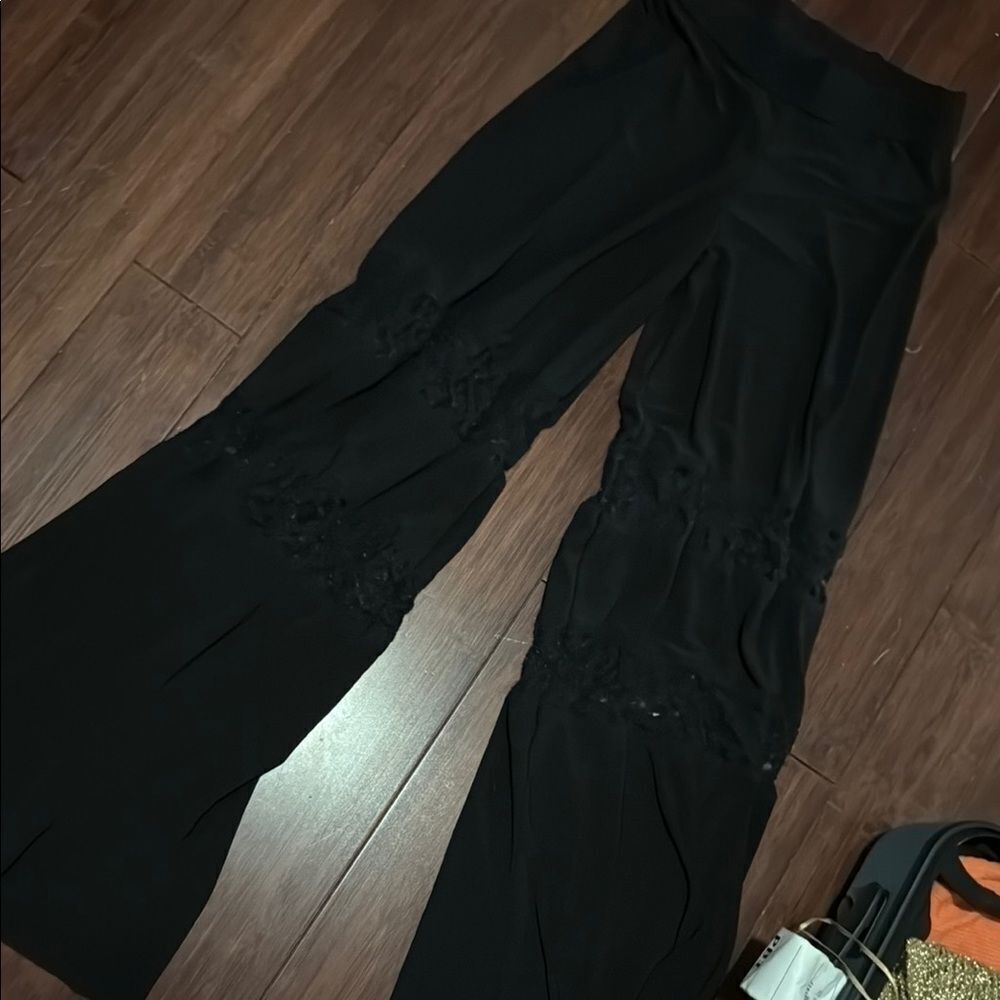 Black Women's Pants LAST TANGO - Size Medium Stretch - Lace Cut Out High Waist